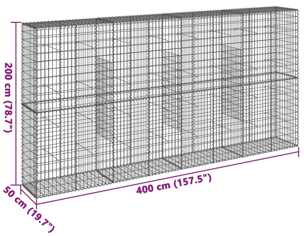 horganyzott vas gabion kosár fedéllel 400 x 50 x 200 cm