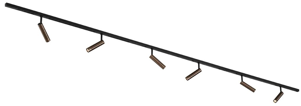 Modern sínrendszer 6 sötét bronz spotlámpával, 1 fázisú - Slimline Uzzy