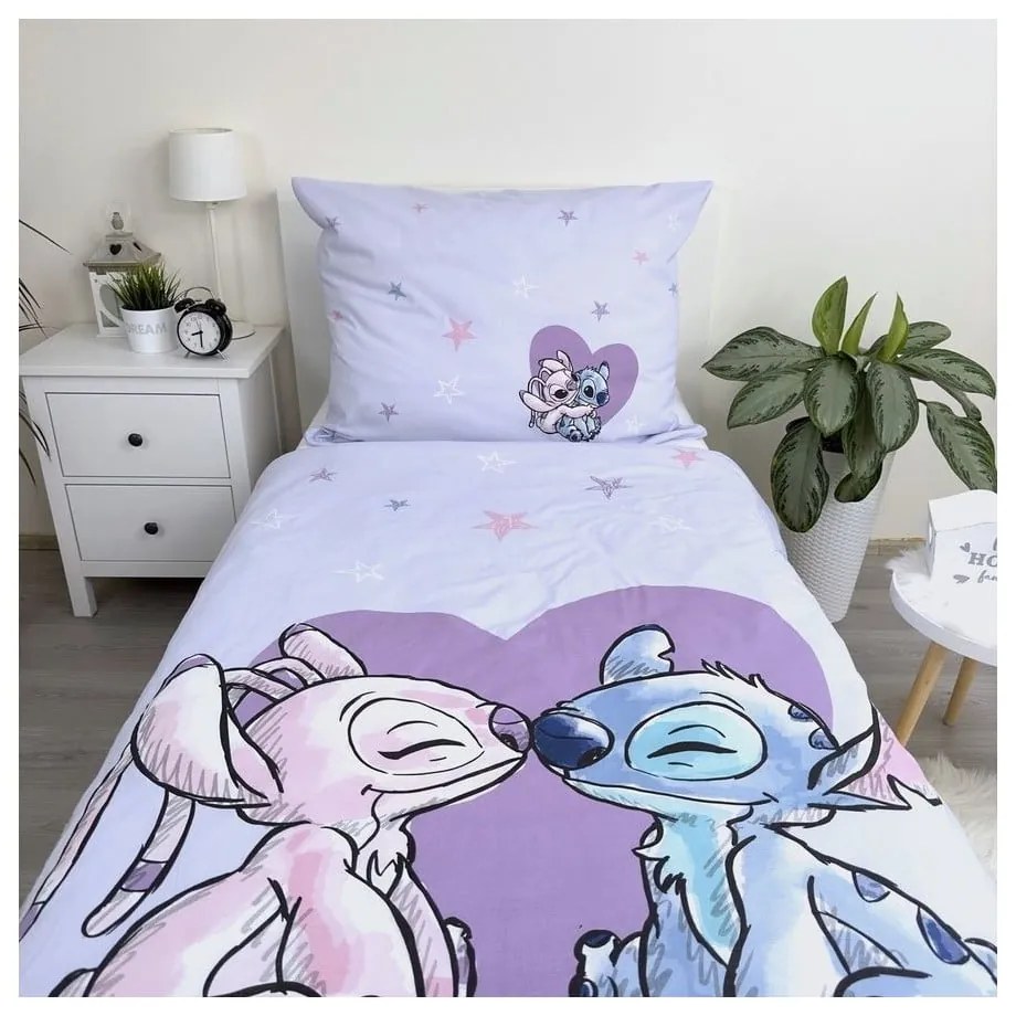 Egyszemélyes pamut gyerek ágyneműhuzat 140x200 cm Lilo and Stitch "Heart" – Jerry Fabrics