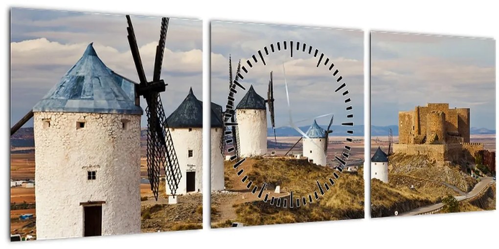 Kép - Consuegra szélmalmai, Spanyolország (órával) (90x30 cm)