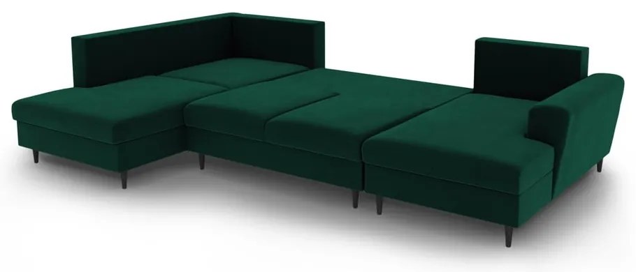 Zöld bársony kinyitható tárolóhelyes sarokkanapé (bal oldali-U alakú) Kyoto – Cosmopolitan Design