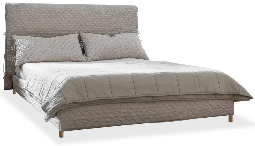 Bézs kárpitozott franciaágy ágyráccsal 140x200 cm Sleepy Luna – Miuform