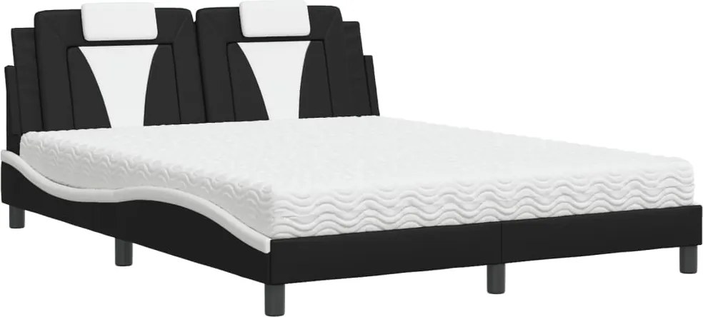 vidaXL fekete és fehér műbőr ágy Viana matraccal 160 x 200 cm
