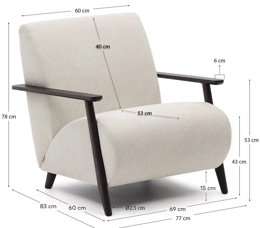 Bézs-krémszínű zsenília fotel Meghan – Kave Home