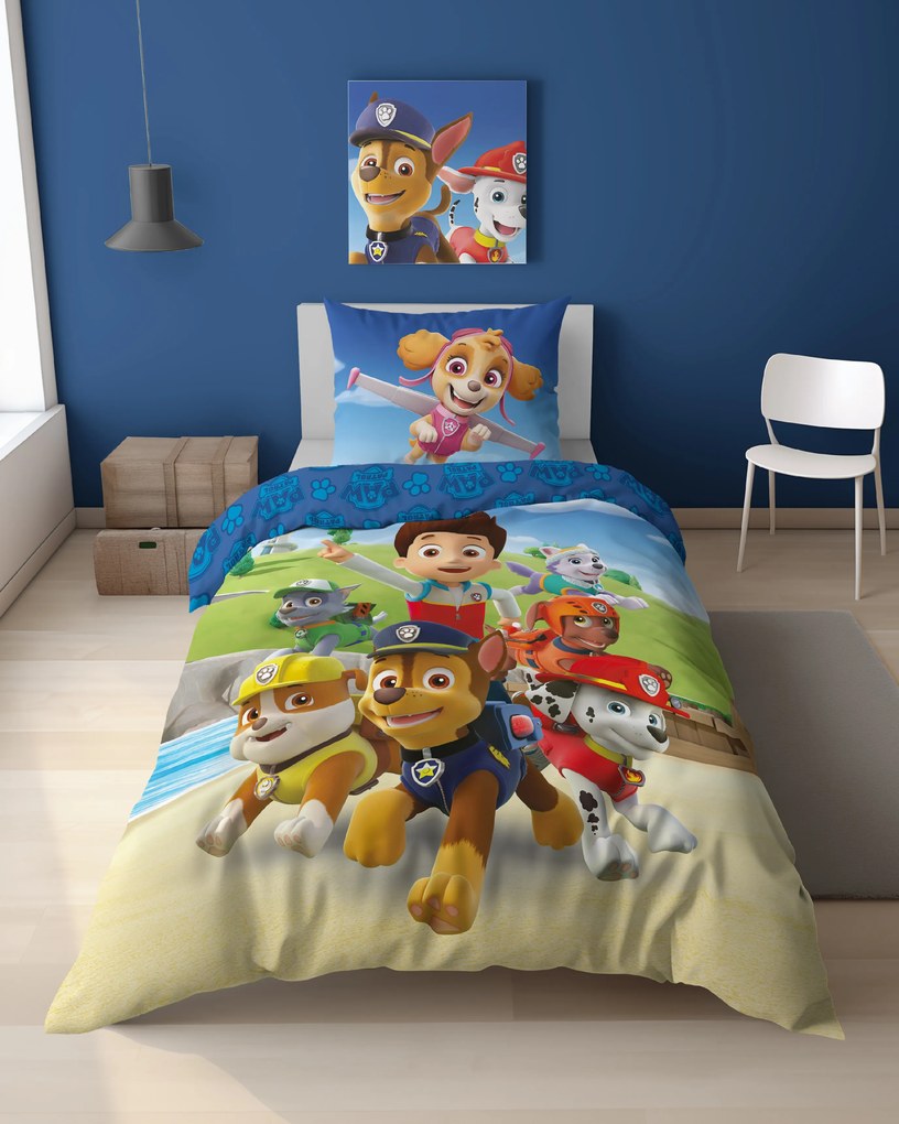 Világító ágynemű PAW PATROL Paws in Action kékben Ágyneműhuzat mérete: 70 x 80 cm | 140 x 200 cm