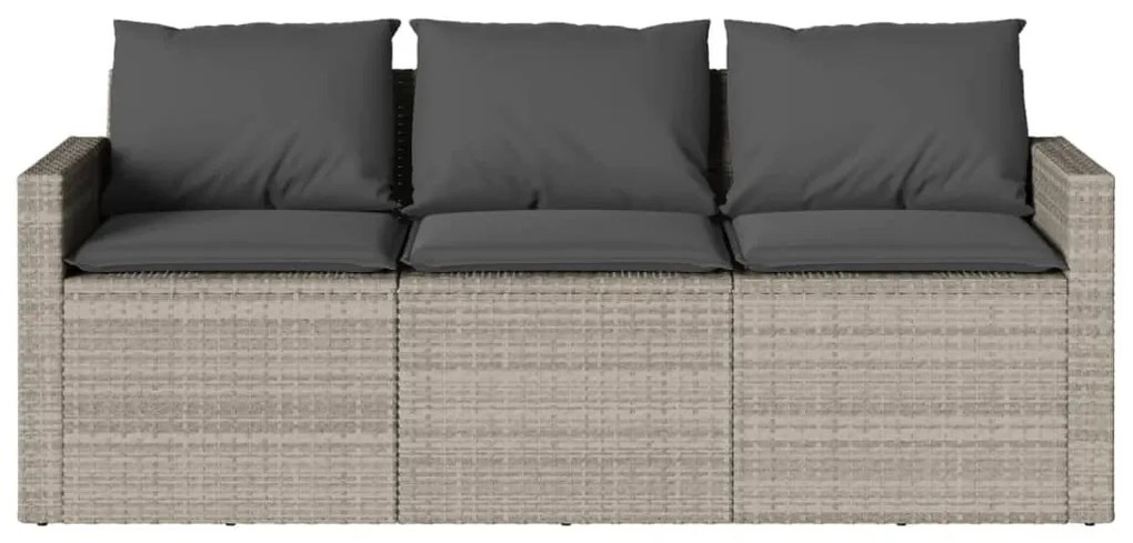 3 személyes világosszürke polyrattan kerti kanapé párnával