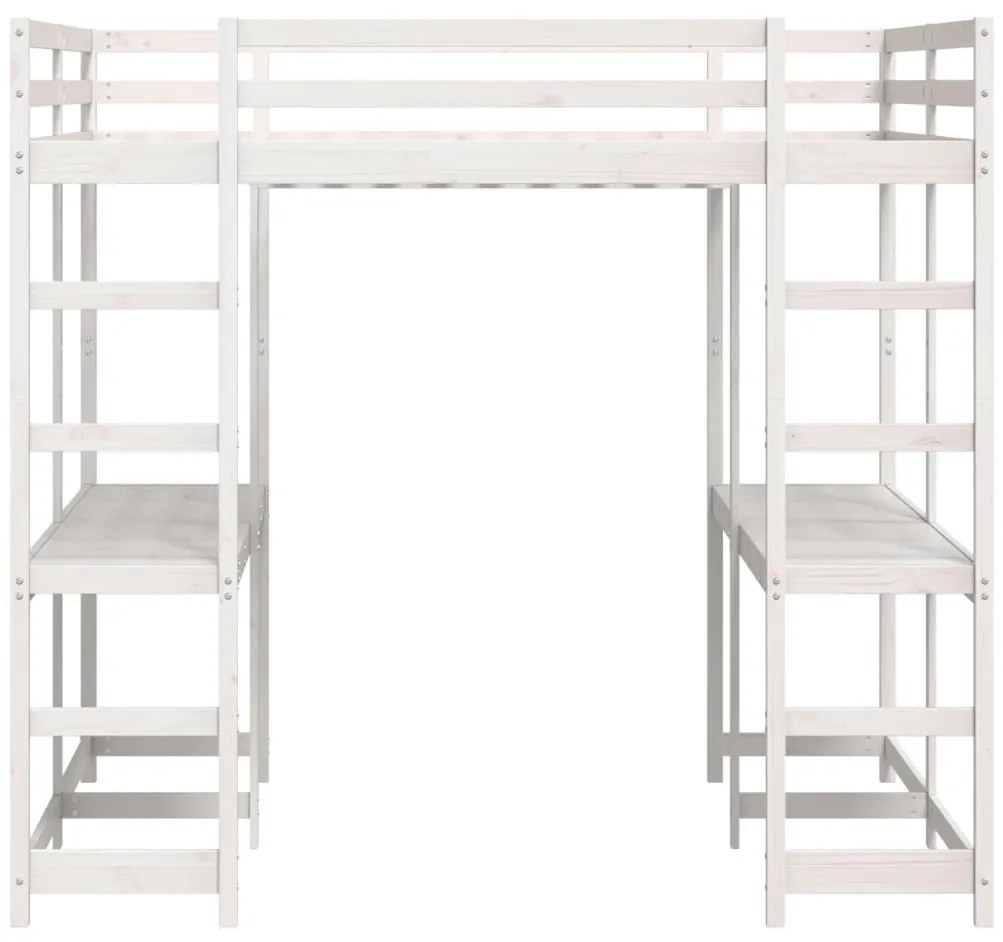 fehér tömör fenyőfa galériaágy asztallal és létrával 200x200 cm