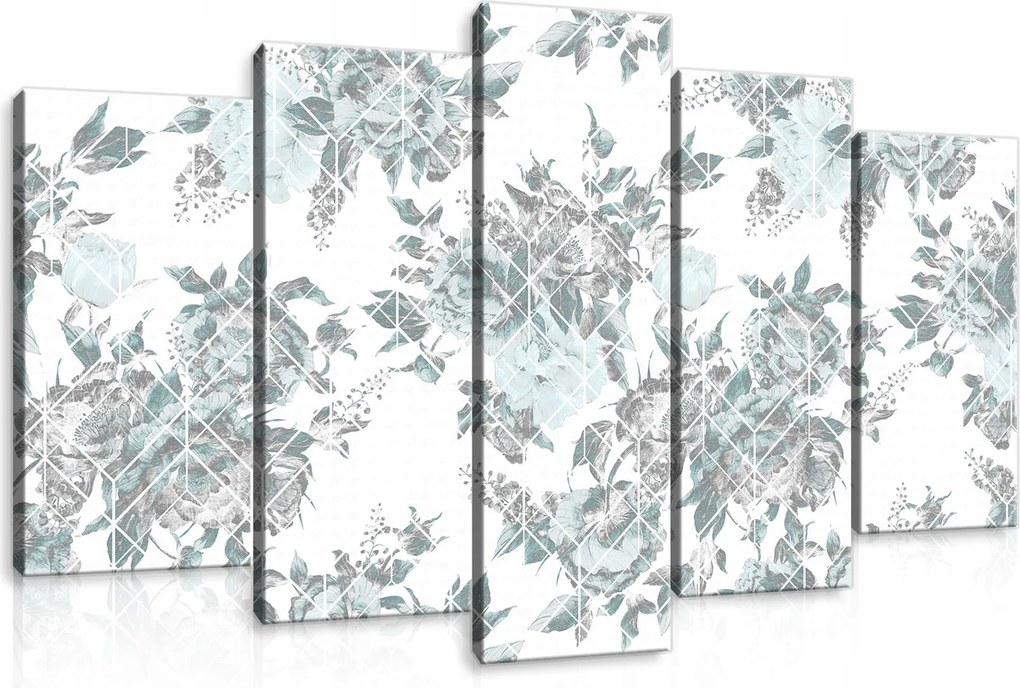 Vászonkép 100x60 moduláris virágok absztrakt modern szürke-kék