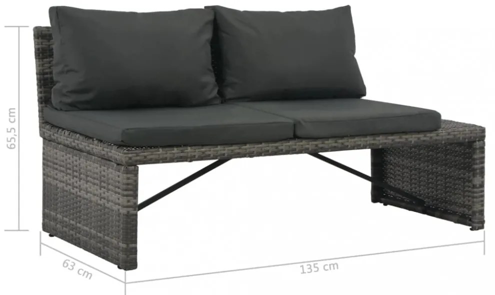 3-részes szürke polyrattan kerti bútorszett párnákkal