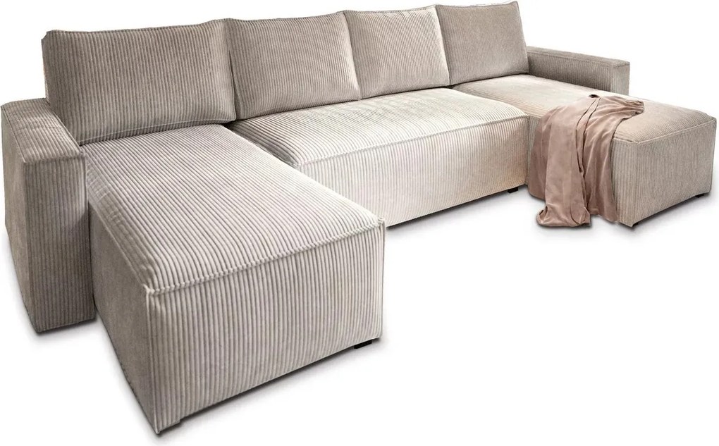 AKCIÓ Világos bézs U alakú ülőgarnitúra SMART COSARO 295x140 cm II. osztály