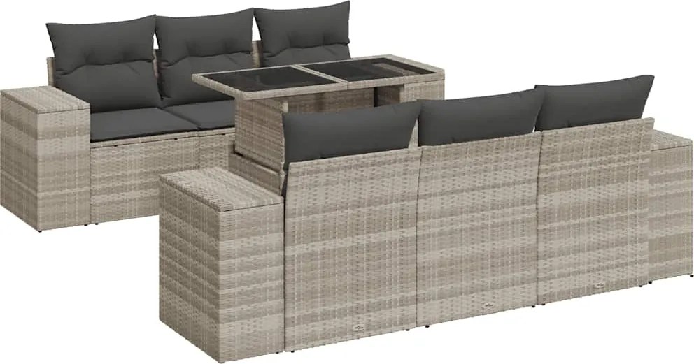 vidaXL 7 részes világosszürke polyrattan kerti ülőgarnitúra párnákkal