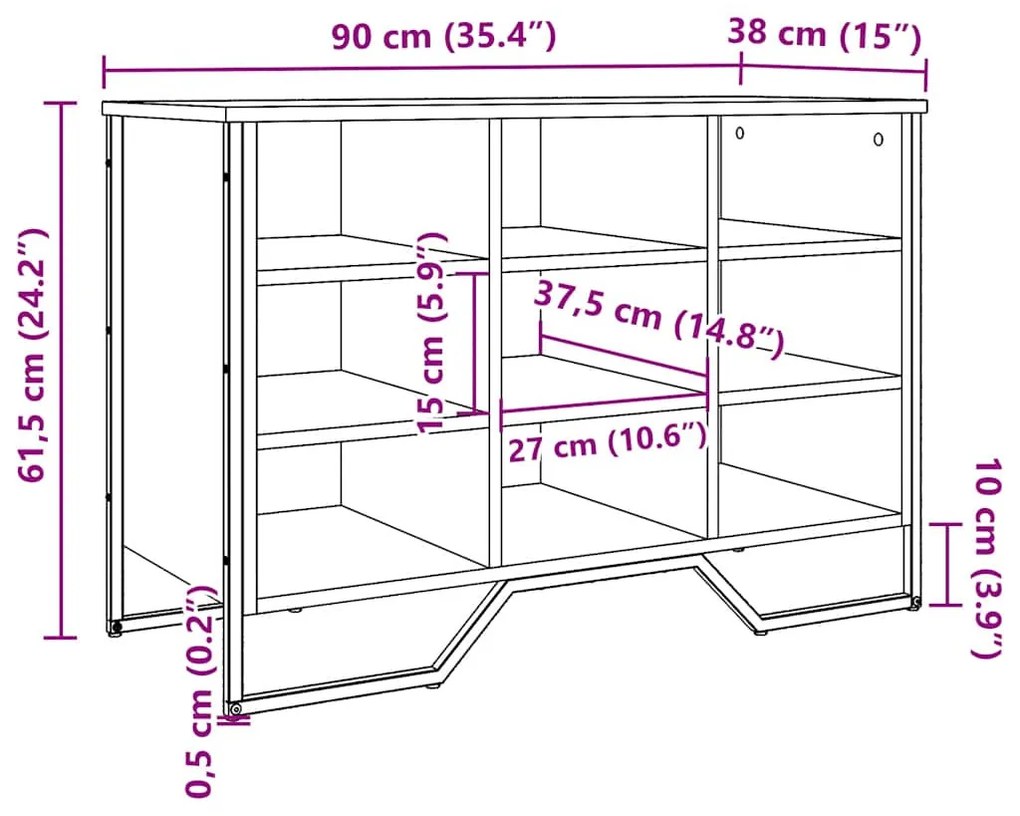 barna tölgy színű szerelt fa cipősszekrény 90 x 38 x 61,5 cm