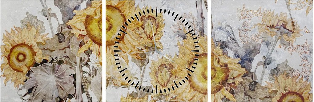 Kép - Napraforgó a falban (órával) (90x30 cm)