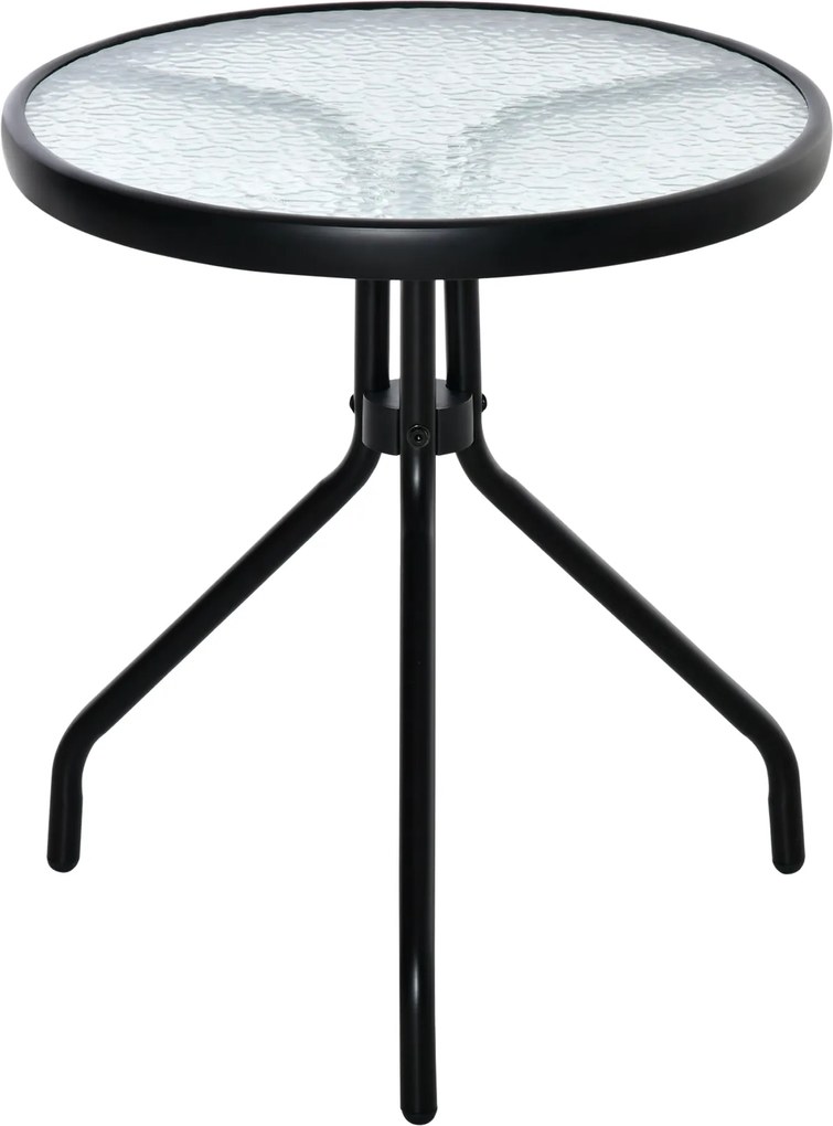 Outsunny Kerek Kerti Asztal Kültéri Kávézó Asztal Díszes Üveglappal és Fém Vázal Teraszra, Erkélyre Ø50x55 cm Fekete | Aosom