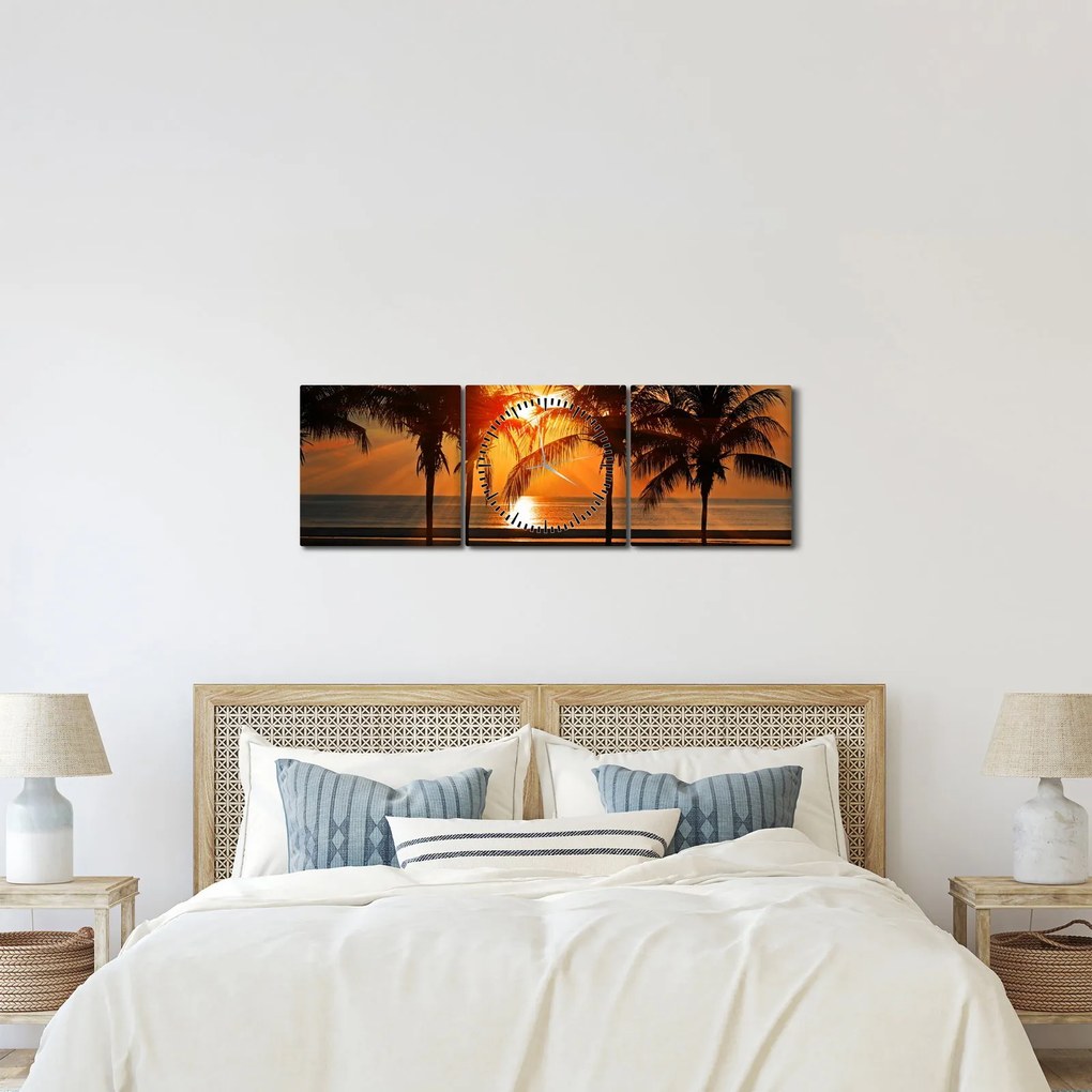 Pálmafa a naplementében képe (órával) (90x30 cm)