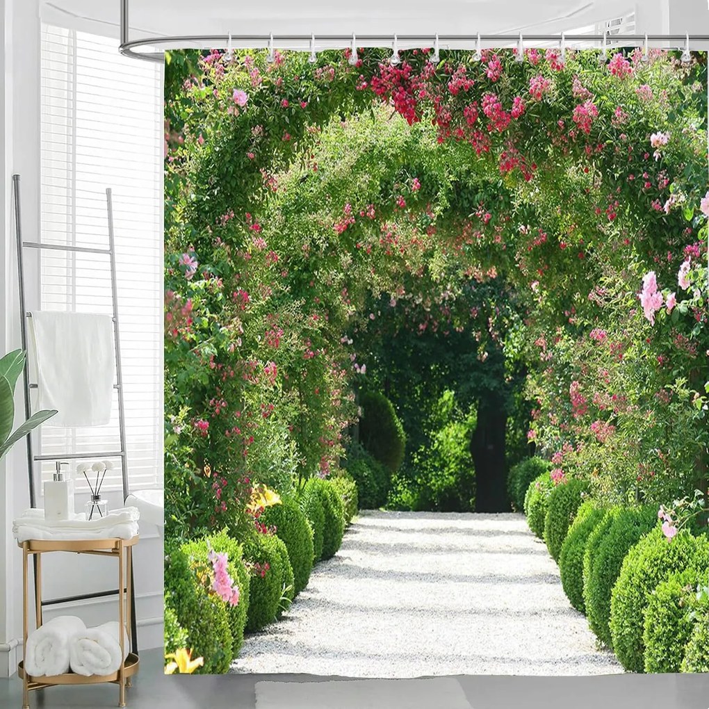 Zuhanyfüggöny penészgátló anyagból Virágív mintás 180x180cm