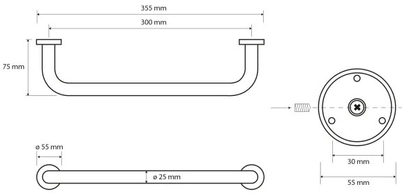Sapho - Kapaszkodó X-ROUND 7,5x35,5 cm fényes króm