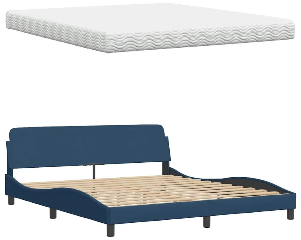 kék szövet ágy matraccal 180x200 cm