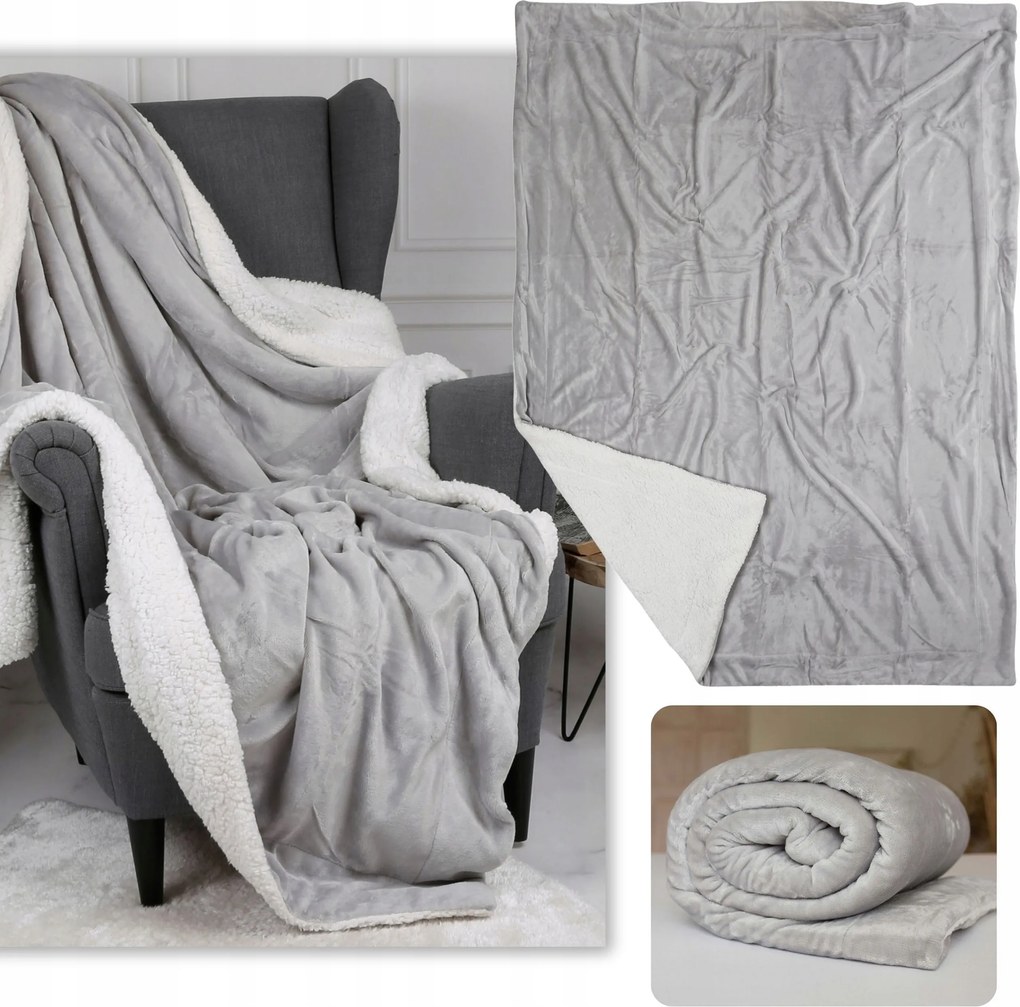 Szürke ágytakaró/takaró bárány mintával,mikropolár takaró,sherpa 220-230g/m 150x200cm