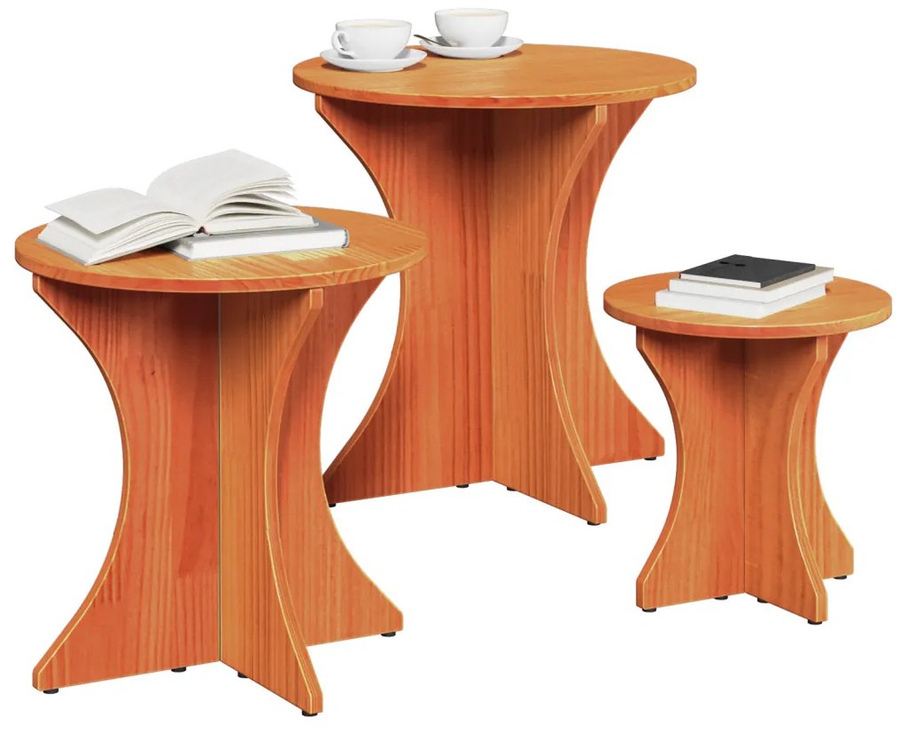 Dohányzóasztal 3 pcs Viaszbarna 46 x 46 x 47 cm Tömör fenyőfa