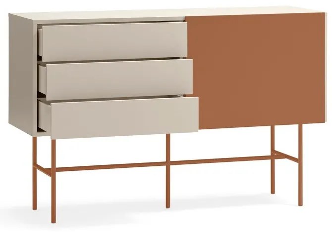 Téglavörös-bézs alacsony komód tolóajtóval 140x91 cm Nube – Teulat