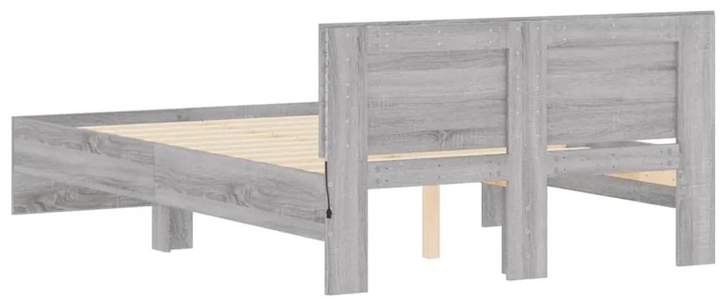 szürke sonoma színű ágykeret fejtámlával és LED-del 135x190 cm