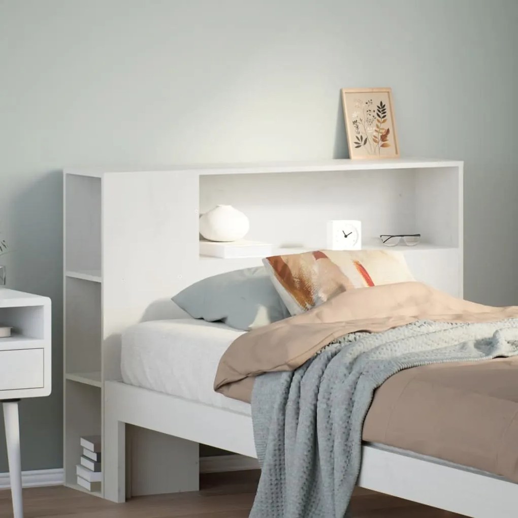 fehér tömör fenyőfa fejtámla tárolóval 100 cm