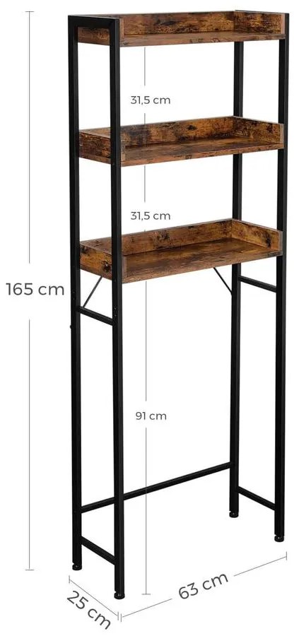 WC feletti tárolóállvány, mosógép polc 63 x 165 x 25 cm