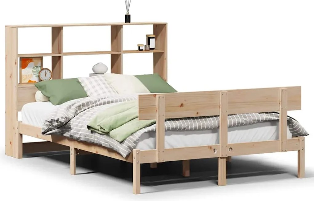 vidaXL tömör fenyőfa könyvespolcos ágy matrac nélkül 160 x 200 cm