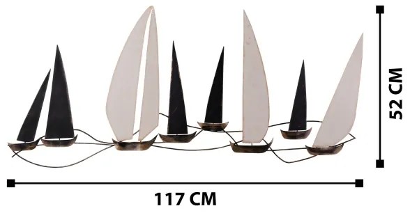 Fali dekoráció 52x117 cm fém vitorlás hajó