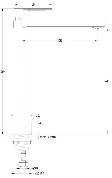 Aqualine - Mosdócsap DAPHNE 29 cm matt fekete