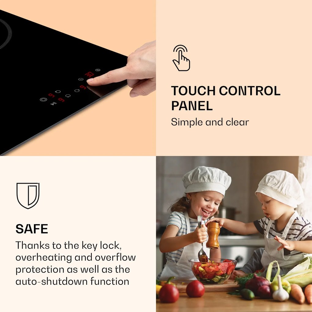 Klarstein Virtuosa 3 Slim, főzőlap, 5000 W, 3 zóna, Dualzone, időzítő, kerámia
