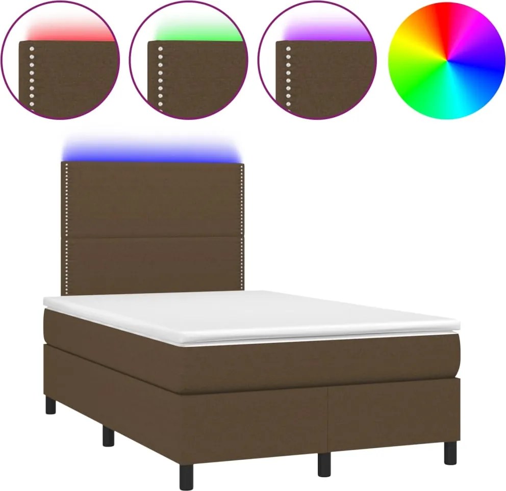 vidaXL barna szövet rugós és LED-es ágy matraccal 120 x 200 cm