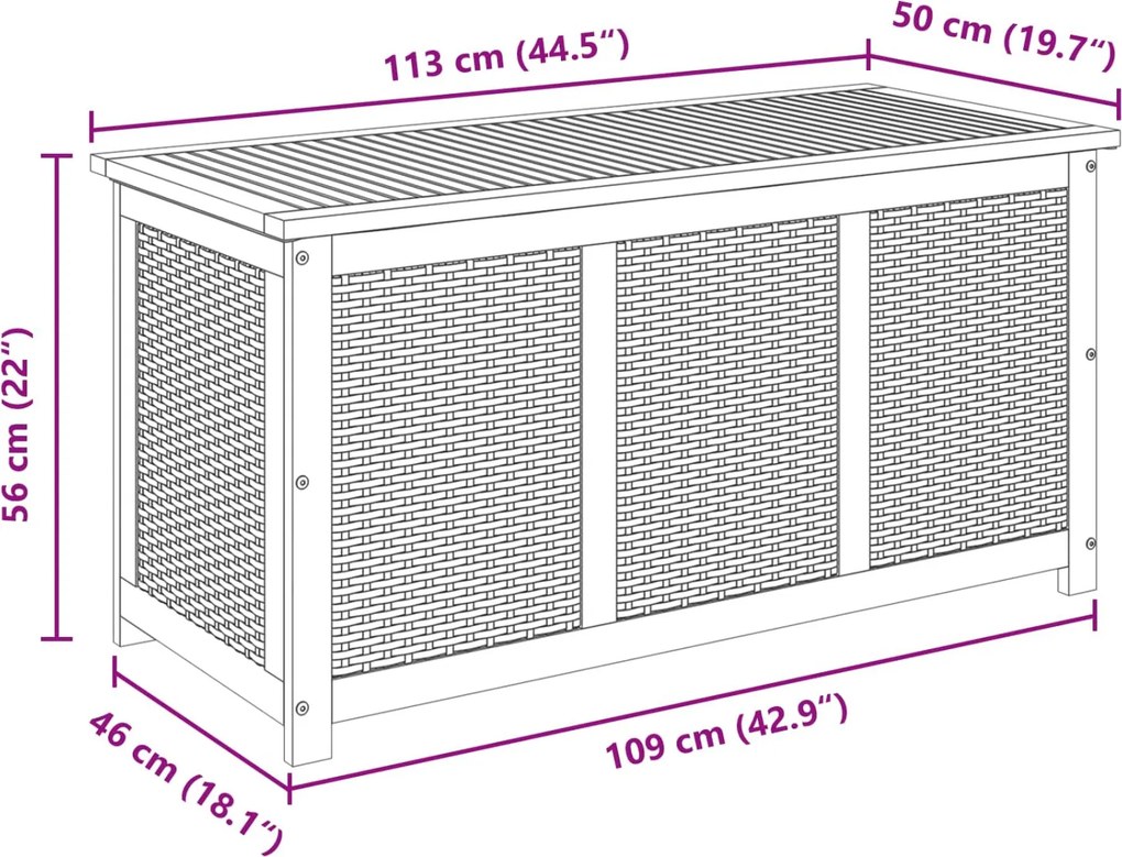 vidaXL Kerti Tároló Doboz 185 L Tömör Akácfa 113 x 50 x 56 cm Bézs