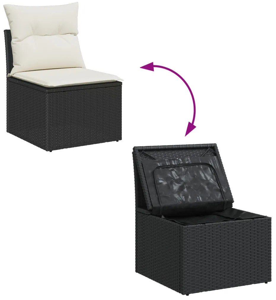 5 darabos Kert Sofa Szett párnákkal Fekete Poli Rattan Akáciával