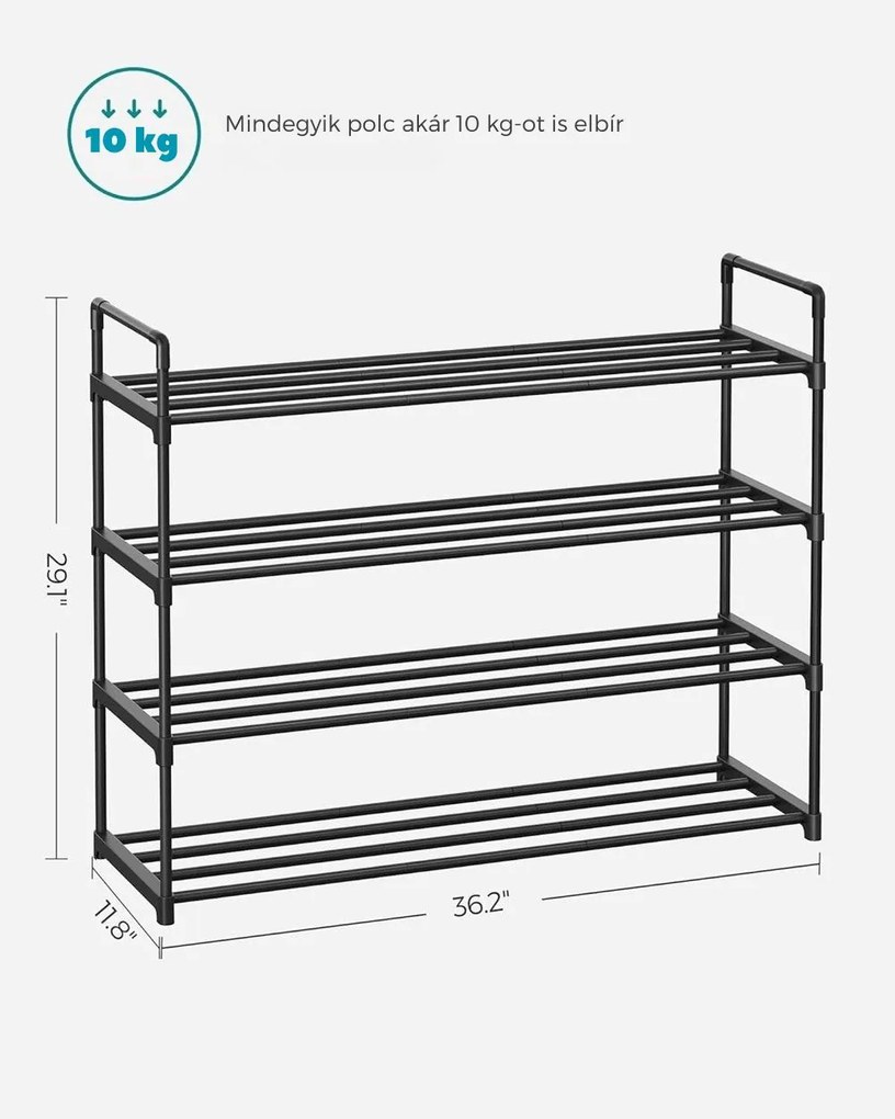 TORINO cipőtartó állvány, 4 polcos, 30x92x74cm, fekete SongmicsHome