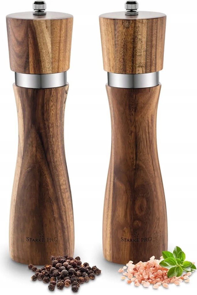 2 db-os kézi só- és borsdaráló szett akácfa