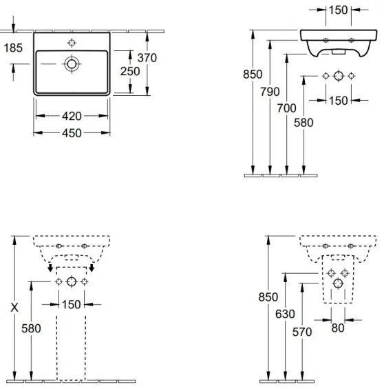 Villeroy & Boch 73584501 - AVENTO függesztett mosdó 45x37 cm kerámia/fehér