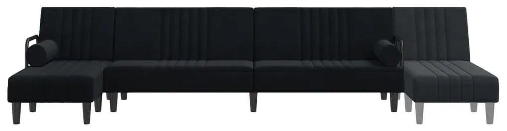 fekete L-alakú bársony kanapéágy 260x140x70 cm