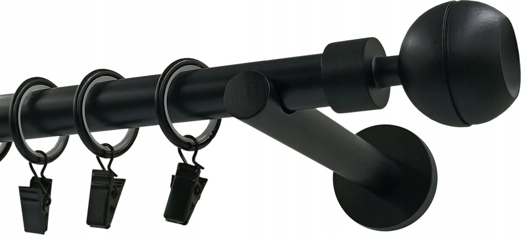 Függönykarnis szimpla Fém 19mm Fekete Matt 200cm Optic Gömb