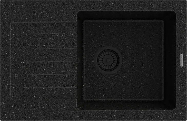 Egymedencés Gránit Mosogató Téglalap Alakú Nagy Csepegtető Szifon Fekete Mino