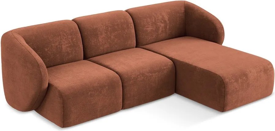 Terrakotta színű zsenília sarokkanapé (jobb oldali-heverő résszel) Lani – Makamii