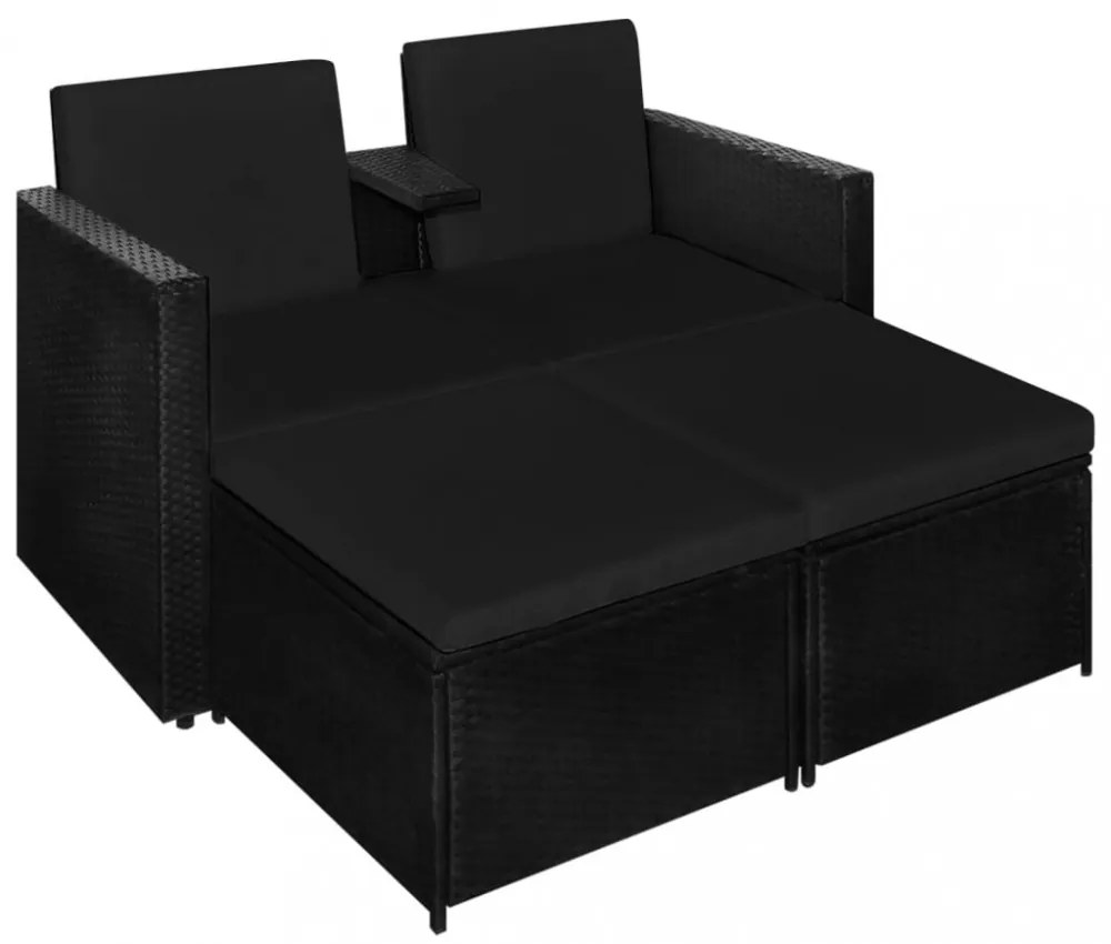 vidaXL 3 részes fekete polyrattan kerti bútorszett párnákkal