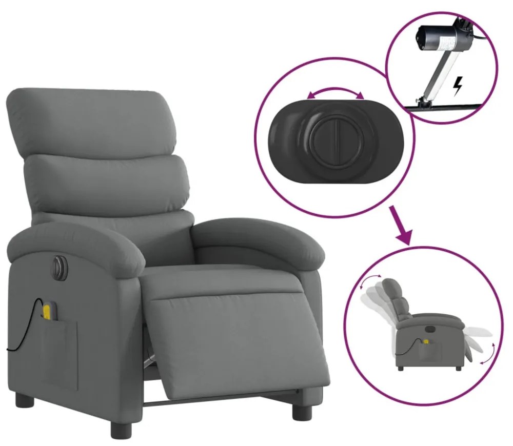 sötétszürke szövet dönthető elektromos masszázsfotel