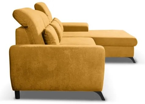 ALTA jobb oldali, kihúzható, kárpitozott L alakú sarokülőgarnitúra tárolórekesszel, sárga