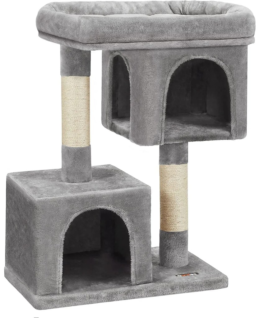 Feandrea macskafa, macskalakás 2 barlanggal 84 cm magas, világosszürke