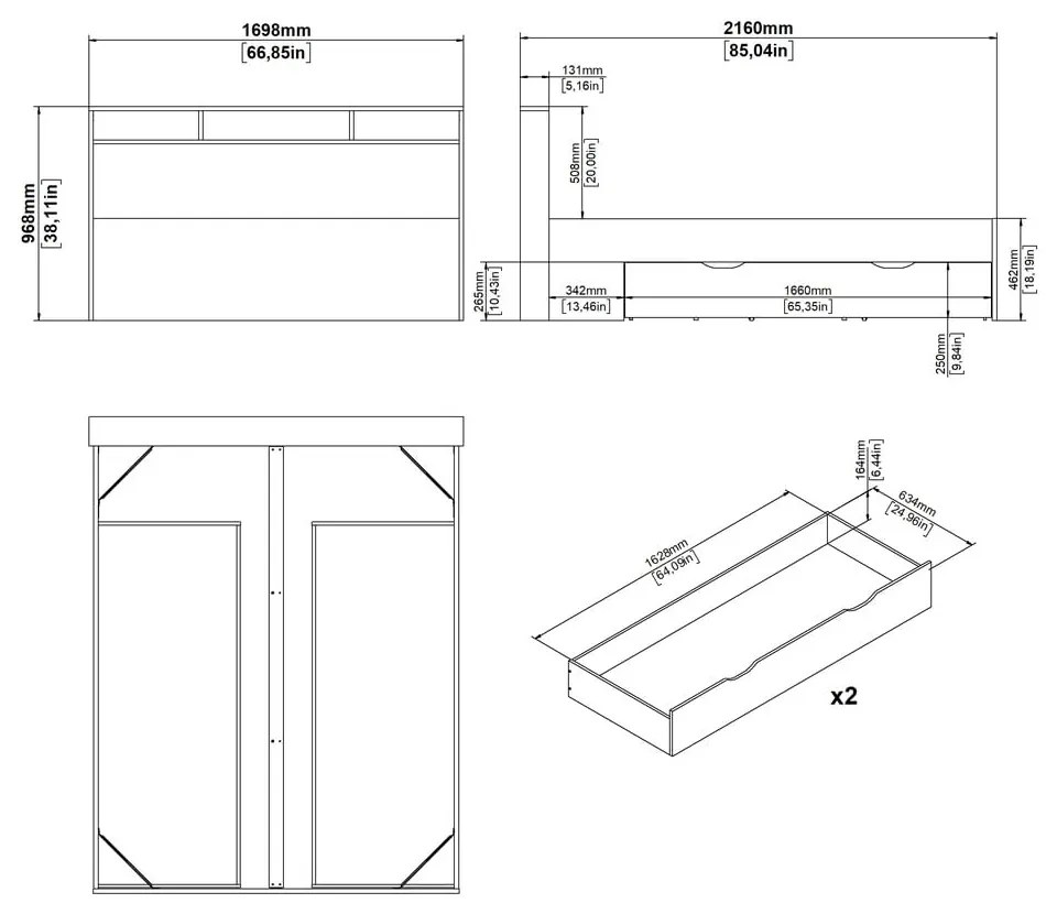 Natúr színű ágyneműtartós franciaágy ágyrács nélkül 160x200 cm tölgyfa dekorral Ikast – Tvilum