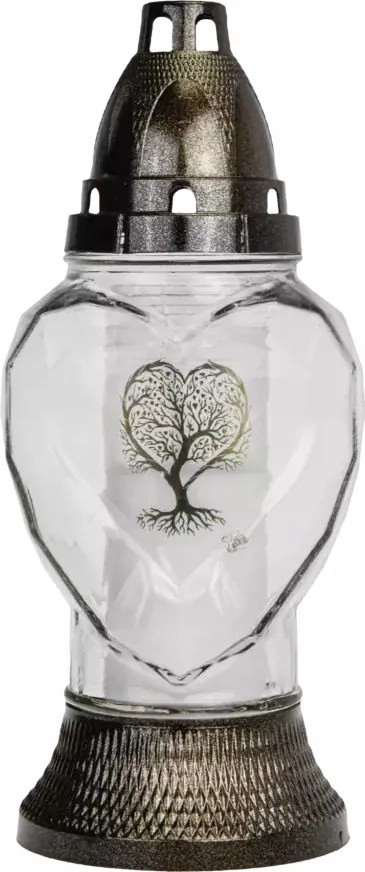 Hagyományos mécsestartó Gyerek szív betéttel, fa applikációval 25cm