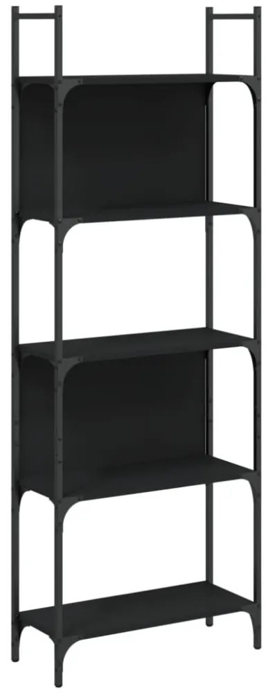 5 szintes fekete szerelt fa könyvespolc 60,5x24x166,5 cm