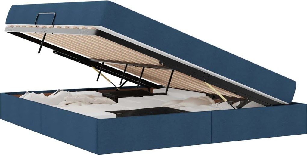 vidaXL Ágy tárolóval és matraccal Kék 160 x 200 cm Poliészter